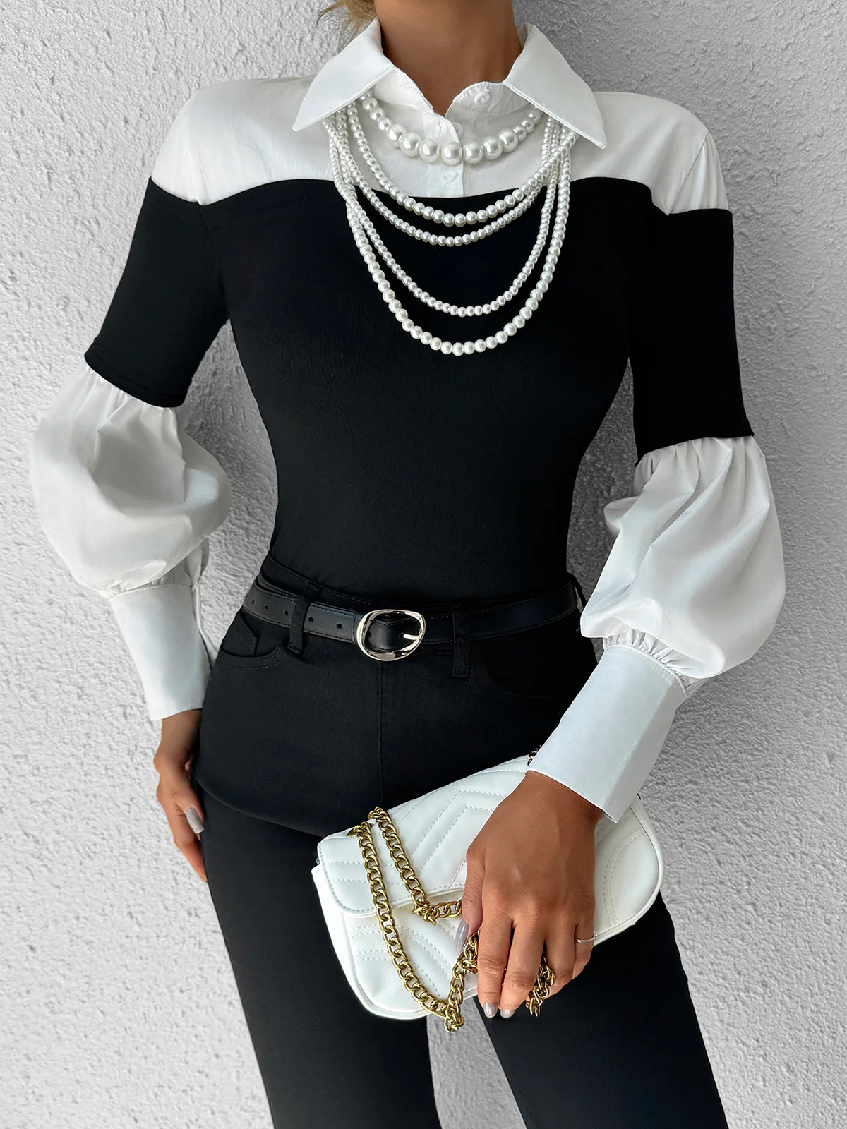 Color Block Skinny Lapel Top | Commense