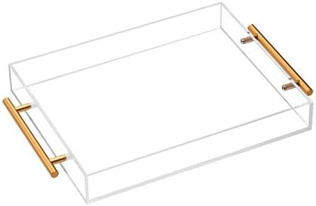Clear Acrylic Lucite Serving Tray with Metal Handles,11x14 Inch,Decorative Storage Organizer with... | Amazon (US)