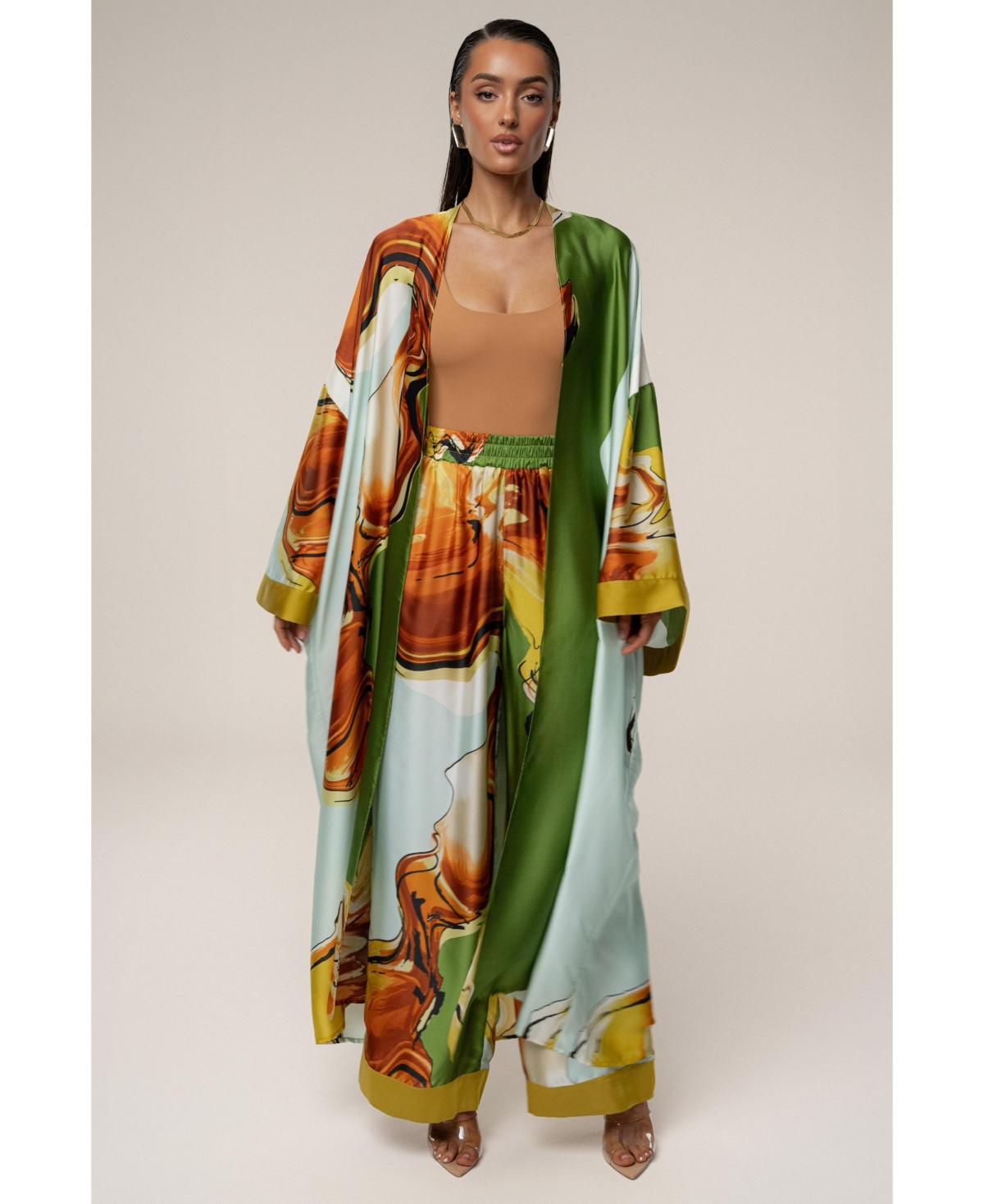 Jluxlabel Women's Nola Maxi Duster - Green tropical print | Macy's