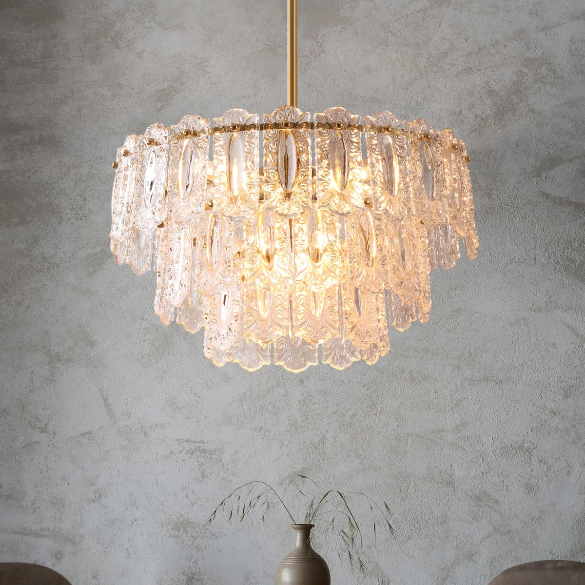 Aurthur Glam 6-Light Brushed Brass Hand-Carved Floral Glass Chandeliers | Wayfair North America