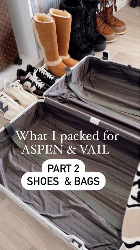 What I packed for ASPEN & VAIL - part 2 
Shoes and bags 
Winter boots 
Ugg boots 
Western  boots 
Moon boots 
New balance sneakers 
Snow boots 
Totes 

#LTKshoecrush #LTKitbag #LTKtravel