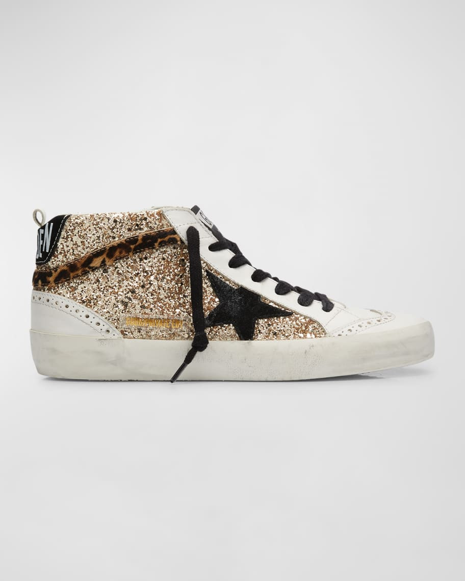 Golden Goose Mid Star Glitter Wing-Tip Sneakers | Neiman Marcus