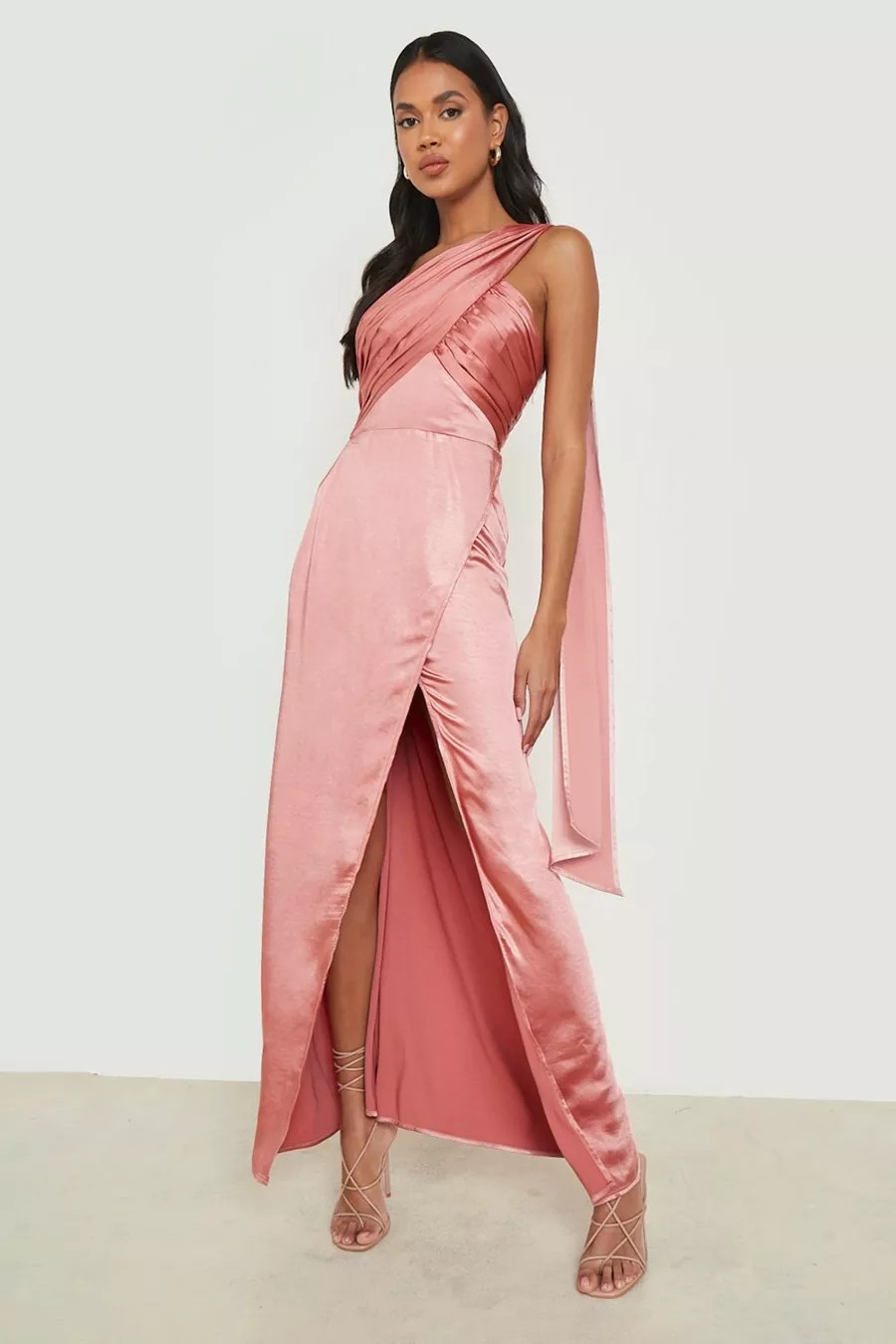 Hammered Satin One Shoulder Drape Maxi Dress | Boohoo.com (US & CA)
