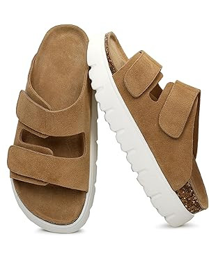 Genuine Leather Platform Sandals for Women 2025 - Soft Comfortable Memory Foam Insole Chunky Wome... | Amazon (US)