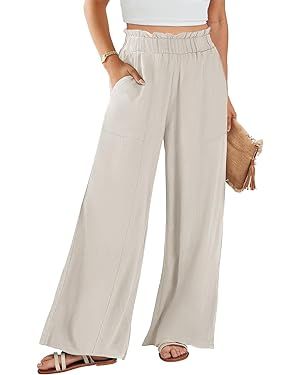 ANRABESS Women's Linen Pants 2024 Summer High Waist Palazzo Pants Spring Flowy Wide Leg Beach Tro... | Amazon (US)