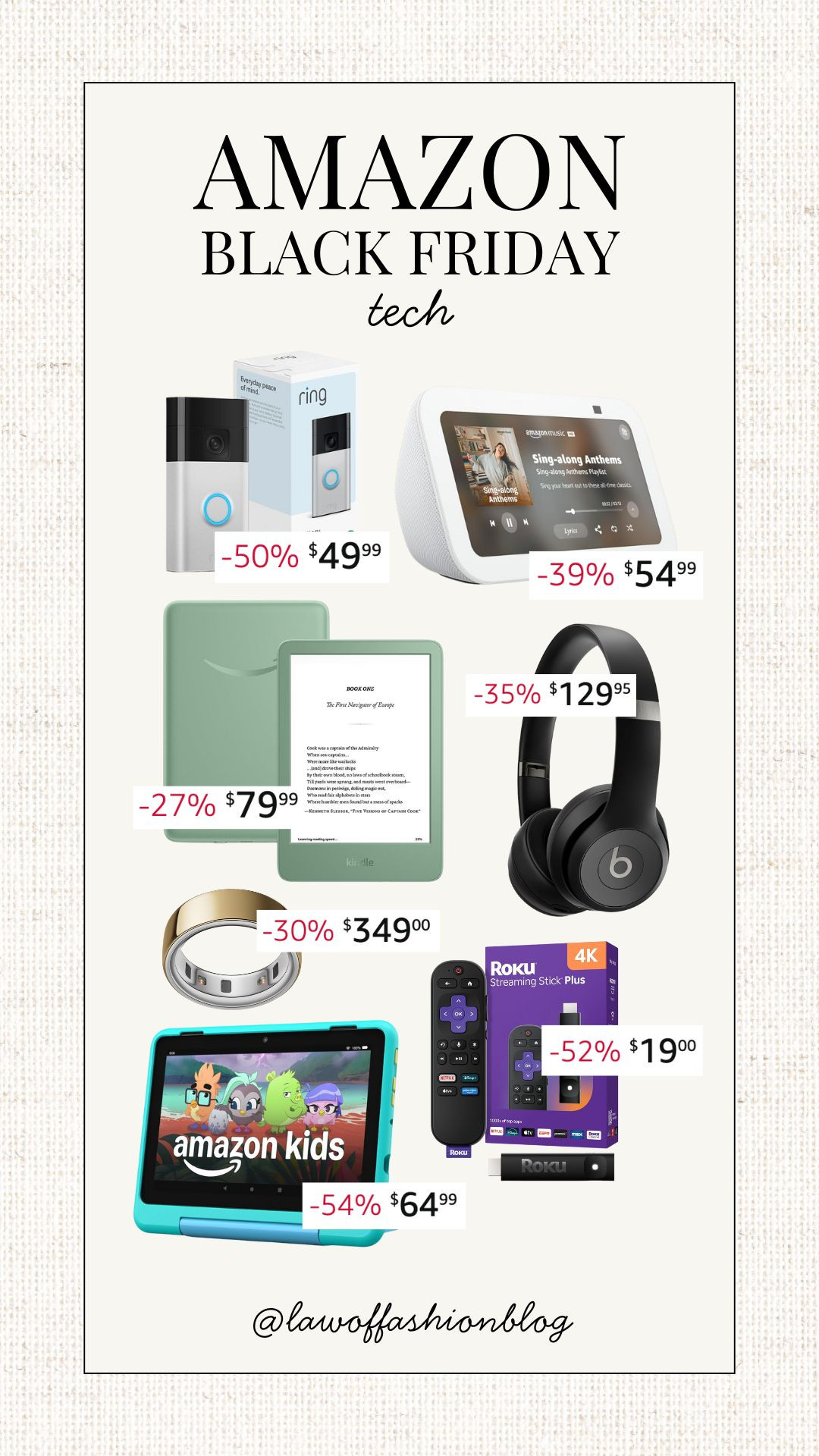 Amazon Black Friday deals on tech! Electronics, gift ideas, Christmas gifting, holiday finds, Amazon Kindle, Ring doorbell, Echo, Beats headphones, fire tablet, Oura ring, Roku device  

 #LTKCyberWeek #LTKGiftGuide #LTKSaleAlert