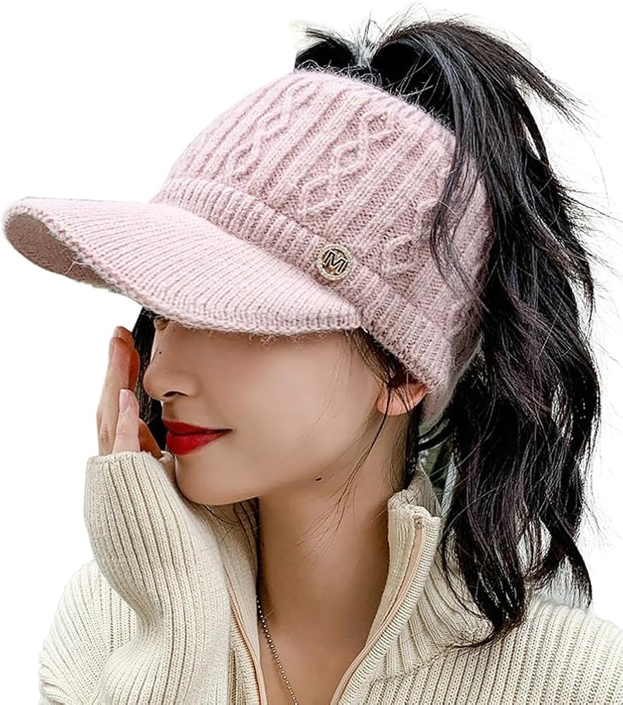 Epsion Knit Beanie Hat for Women High Bun Ponytail Skull Cap Stretch Winter Chunky Warm Visor Bri... | Amazon (US)