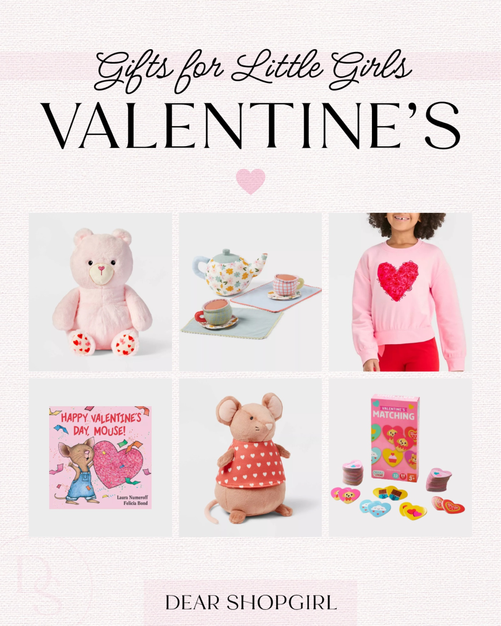 Little girls gift guide for Valentine’s Day! The sweetest finds from Target every little girl will love. 💕 Heart teddy bear, fabric tea set, girls heart sweater, Valentine’s kids book, stuffed animal, kids valentines game, kids valentines gifts

#LTKGiftGuide #LTKSeasonal #LTKkids
