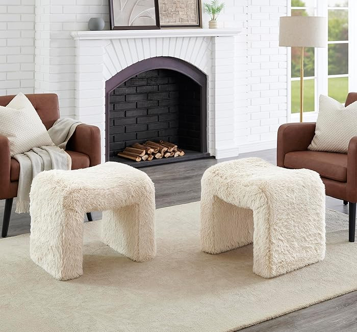 Roundhill Furniture Zorya Contemporary Faux Fur U-Shaped Ottoman, Set of 2 | Amazon (US)