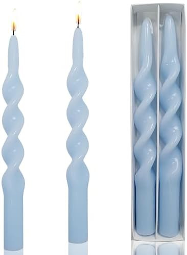 10 Inch Light Blue Spiral Taper Candles Unscented Smokeless Candles 2 Pack Hand Poured Twisted Ca... | Amazon (US)