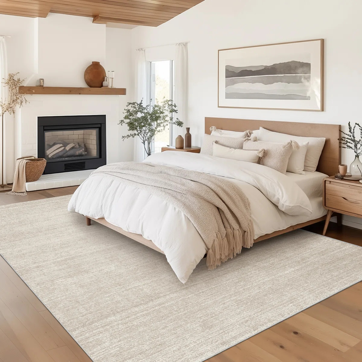 Vintage Striped Non Slip Washable Area Rug(Beige) | Wayfair North America