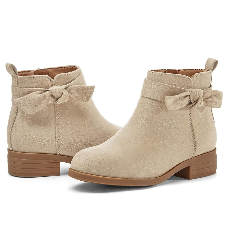 Coutgo Girls Toddler Bow knot Ankle Boots Low Chunky Heel Side Zipper Cute Dress Booties Little B... | Amazon (US)