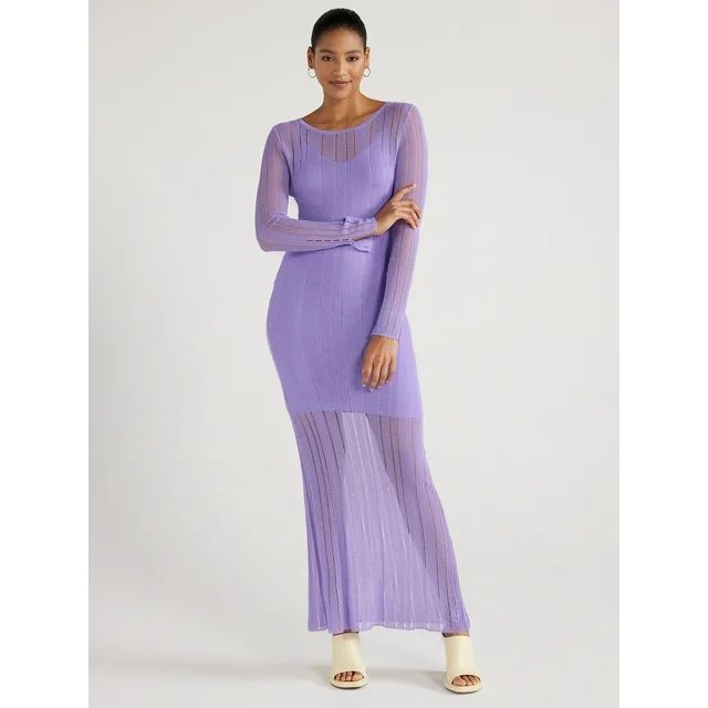Scoop Women’s Sheer Maxi Sweater Dress with Lining, Sizes XS-XXL | Walmart (US)