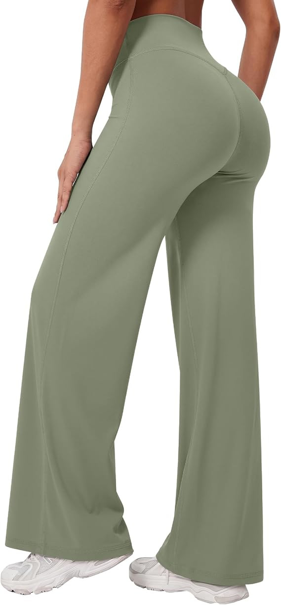 AVAMO Workout Leggings for Women Straight Leg Leggings No Front Seam High Waist Wide Leg Leggings... | Amazon (US)