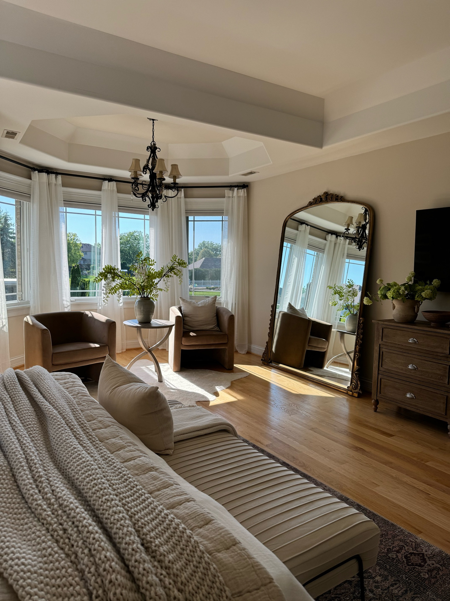 Bedroom sitting area view! One of mu favorite accent chairs and spots to relax! And the mirror of my dreams is everything! 

Bedroom, floor mirror, Anthropologie, accent chair, Studio McGee, bed, side table, home, modern organic, transitional, dresser, bench, rug, sale, Wayfair, Target, 

#LTKSummerSales #LTKHome #LTKSaleAlert