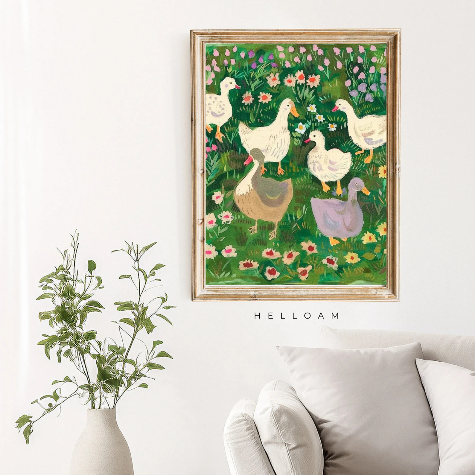 Nursery Art, Abstract Vintage Painting, Vintage Mother Duck Print, Cottagecore Decor, Meadow Pain... | Etsy (US)