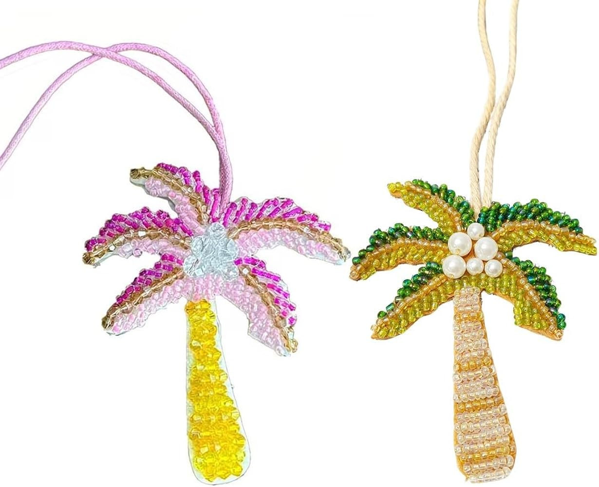 Handmade Beaded Palm Tree Keychain, 2Pcs Fabric Bling Diamond Bohemian Tropical Pendant for Backp... | Amazon (US)