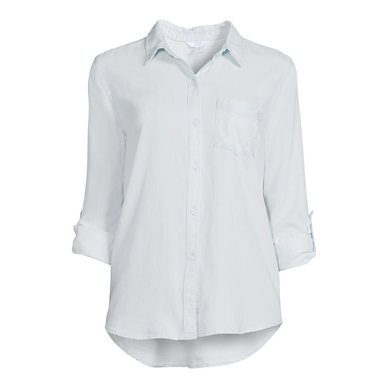 Time and Tru Women's Soft Button Front Shirt with Long Sleeves | Walmart (US)