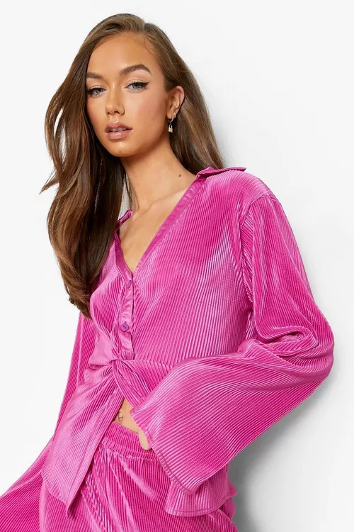 Premium Plisse Twist Front Shirt | Boohoo.com (US & CA)