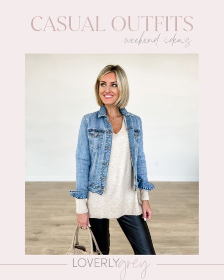 Casual weekend outfit idea! I am wearing an XS in the sweater - S in the leggings and denim jacket! 

Loverly Grey, outfit idea

#LTKSeasonal #LTKstyletip #LTKtravel