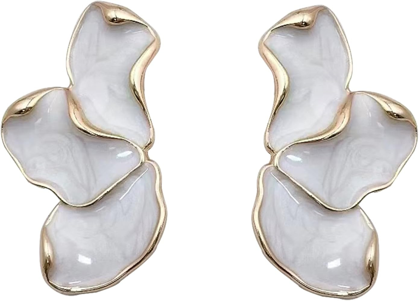 Irregular Statement Earrings for Women Unique Stainless Steel Petal White Enamel Large Stud Trend... | Amazon (US)
