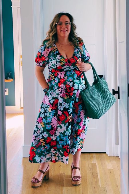 Night out! Perfect spring dress to dress up or down. Fits true to size. Wearing a medium here. This pattern in this shape is sold out but they still have in a cute denim. Pattern comes in other cuts though!

#LTKfindsunder100 #LTKmidsize #LTKitbag