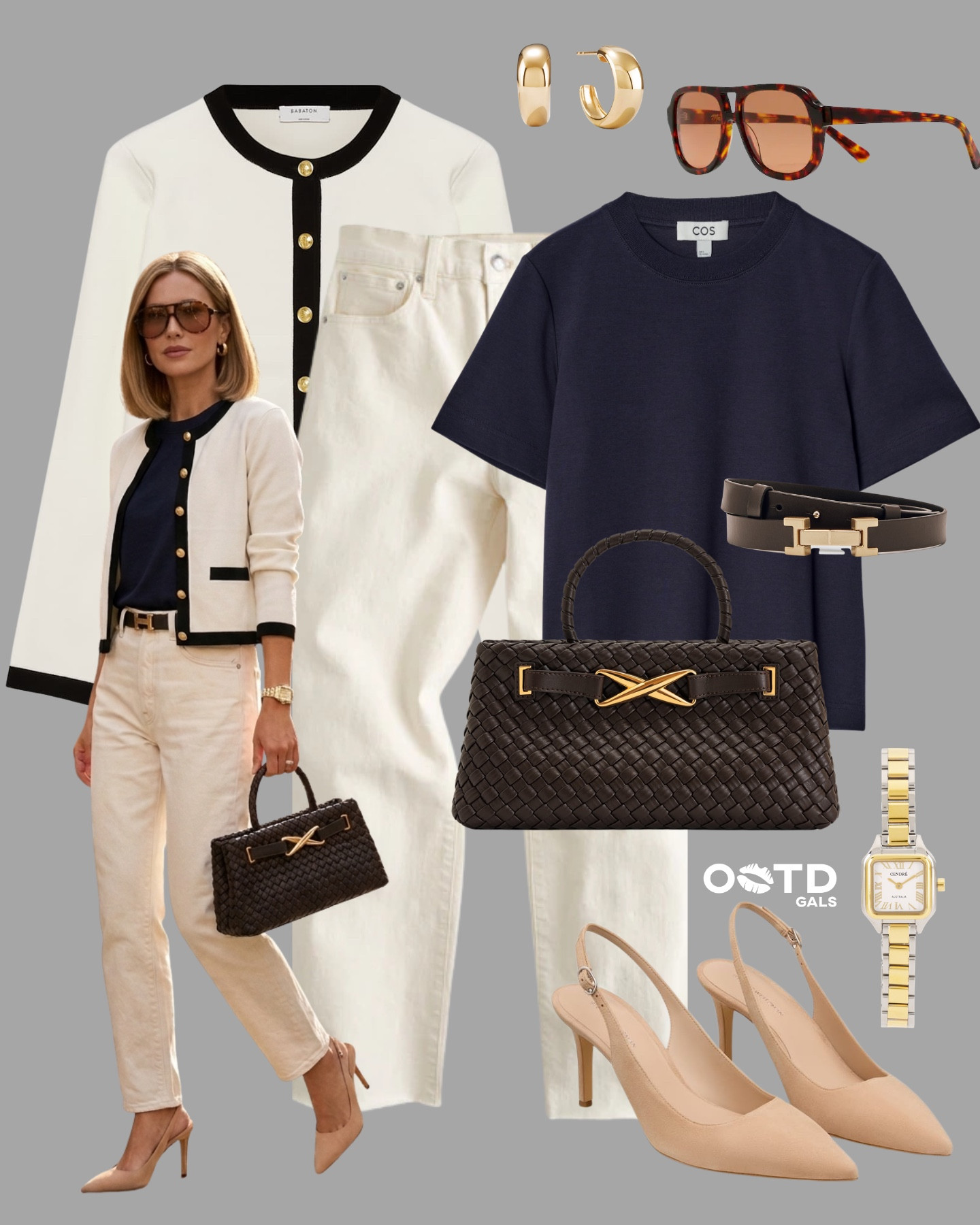 Classic Contrast, Elevated 🤍🖤

Timeless pieces with sharp contrast that always feel polished and put together.

Chic, effortless, and quietly powerful.

✨ Style Details:
• Cream cardigan with black trim for a refined, Parisian feel  
• Navy tee to ground the look with depth  
• Cream straight-leg denim for a clean, tailored base  
• Nude slingback heels to elongate the silhouette  
• Woven chocolate bag for rich texture  
• Gold accents for that elevated finish  
• Tortoiseshell sunglasses to tie it all together  

Minimal, modern, and endlessly chic ✨

#LTKStyle #LTKWorkwear #TimelessStyle

#LTKgrwm #LTKootd #LTKSeasonal