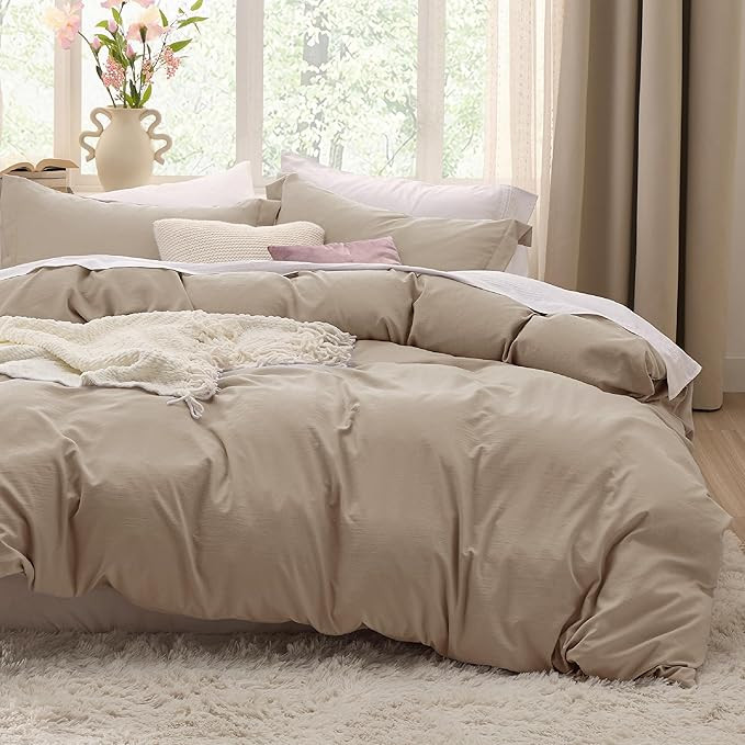 Bedsure Deep Beige Duvet Cover King Size - 3 Pieces Prewashed Cotton-Like Extra Soft Bedding Set,... | Amazon (US)