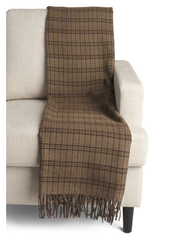 Faux Wool Plaid Fringe Reversible Throw | TJ Maxx