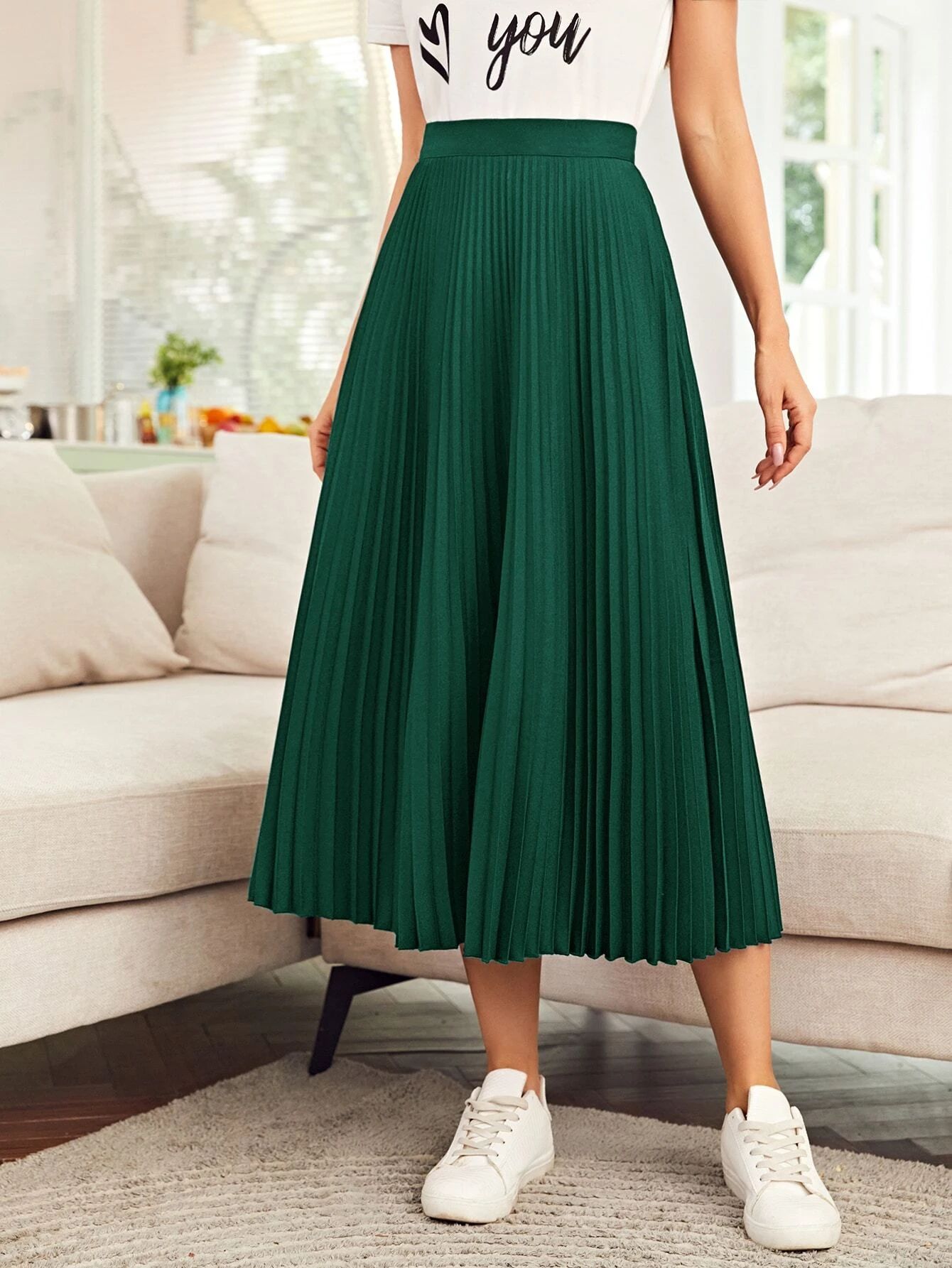 SHEIN High Waist Solid Pleated Skirt | SHEIN