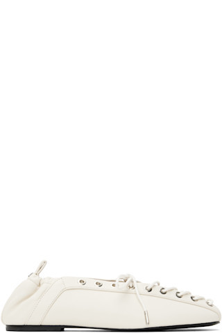 GANNI - Off-White Lace-Up Ballerina Flats | SSENSE