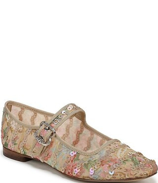 Michaela Floral Print Sequined Mary Jane Flats | Dillard's