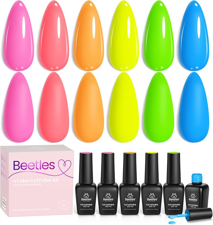 Beetles Neon Gel Nail Polish Set, Summer Bright Rainbow Collection 6 Colors Hot Pink Blue Yellow ... | Amazon (US)