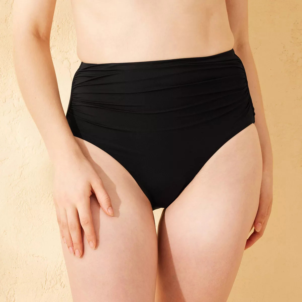 Women's Shirred High Waist Full Coverage Bikini Bottom - Shade & Shore™ Black XS | Target