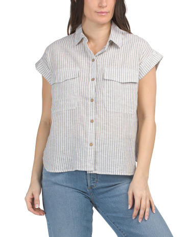 Linen Blend Short Sleeve Button Down Shirt | Cotton/Cotton | Marshalls