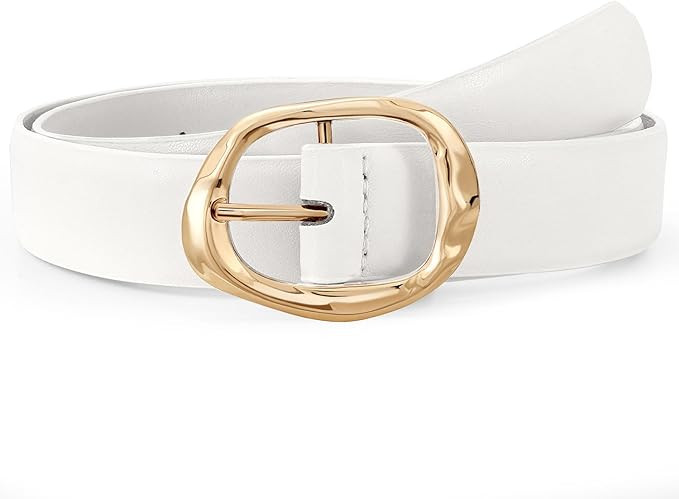 Women Leather Belt for Jeans Pants Ladies Casual Waist Belt Fashion Women Belt with Gold Buckle | Amazon (US)
