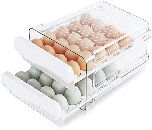 Egg Holder for Refrigerator, Topxixi 40 Grid Large Capacity Egg Tray，2-Layer Drawer Type Egg Fresh S | Amazon (US)