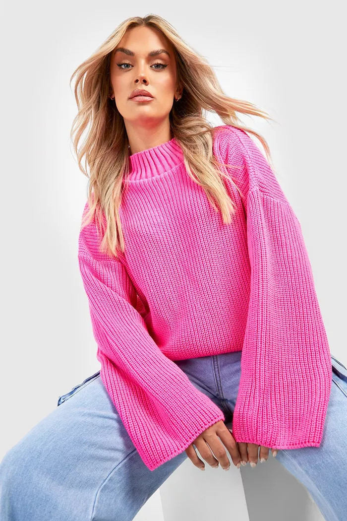 Plus Knitted Funnel Neck Sweater | boohoo (US & Canada)