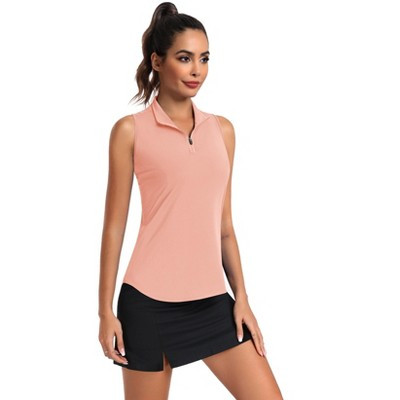 Pinspark Women Golf Shirts Sleeveless UPF 50+ Tennis Polo Shirts 1/4 Zip with Collar Racerback Tank Tops Pickleball Shirts Pink L | Target