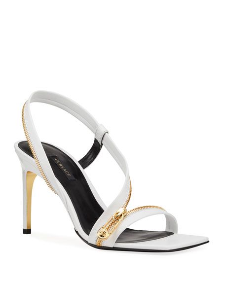 Golden Zipper Stiletto Sandals | Neiman Marcus