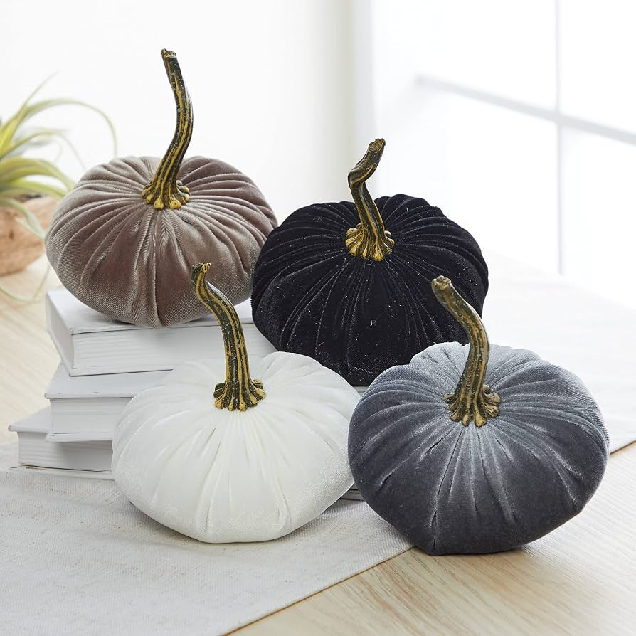 Small Velvet Pumpkins Set of 4, Handmade Home Decor, Holiday Mantle Decor, Fall Halloween Thanksg... | Amazon (US)