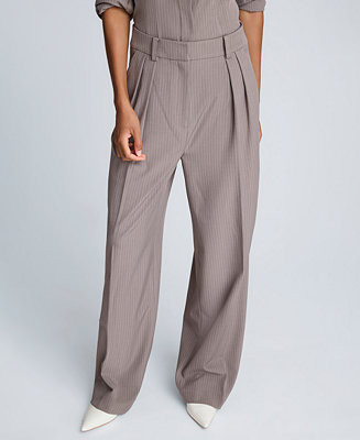 Women's Pinstripe High Rise Double Pleated Pants | Macy's