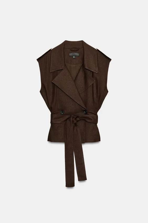 LINEN BLEND WRAP WAISTCOAT WITH BELT | Zara US