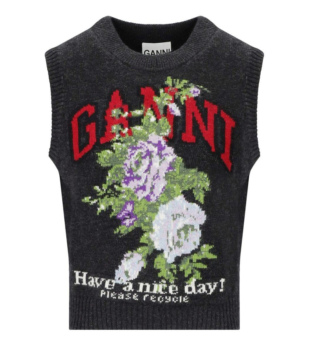Ganni Flowers Grey Vest | Baltini