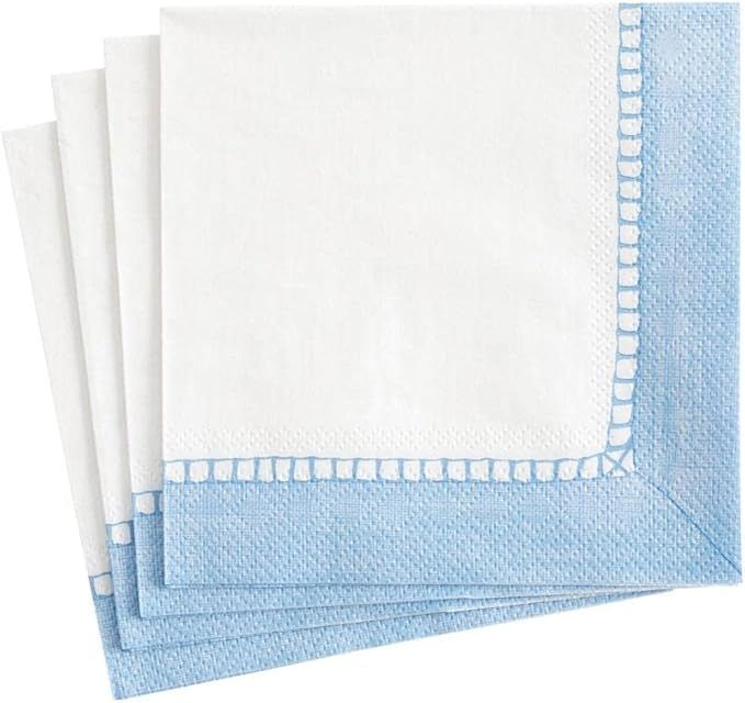 Caspari Linen Border Paper Cocktail Napkins in Light Blue - Two Packs of 20 | Amazon (US)