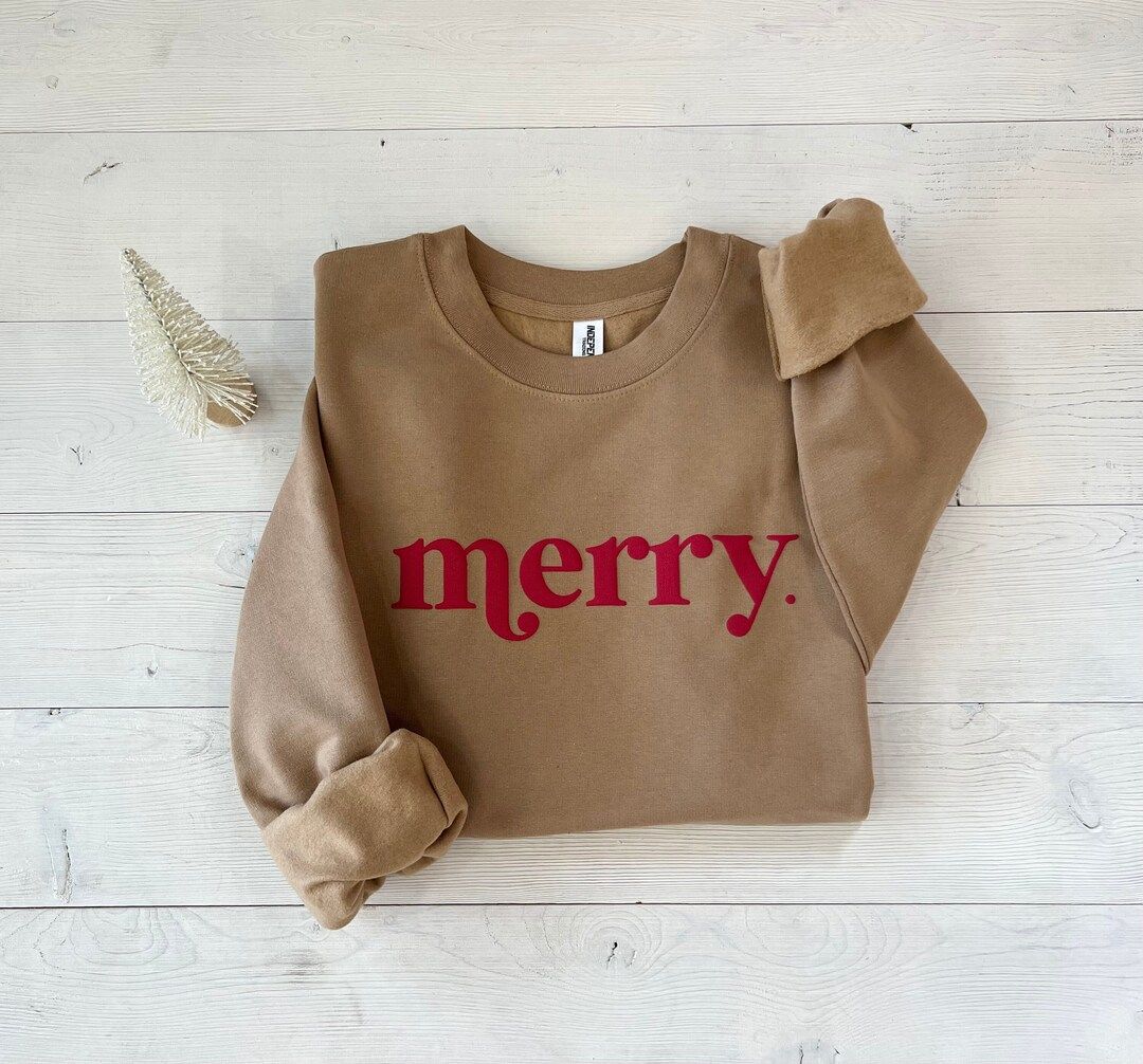 Embossed Merry Sweatshirt, Christmas Sweater, Christmas Shirt, Oversized Cozy Sweatshirt, Holiday... | Etsy (US)