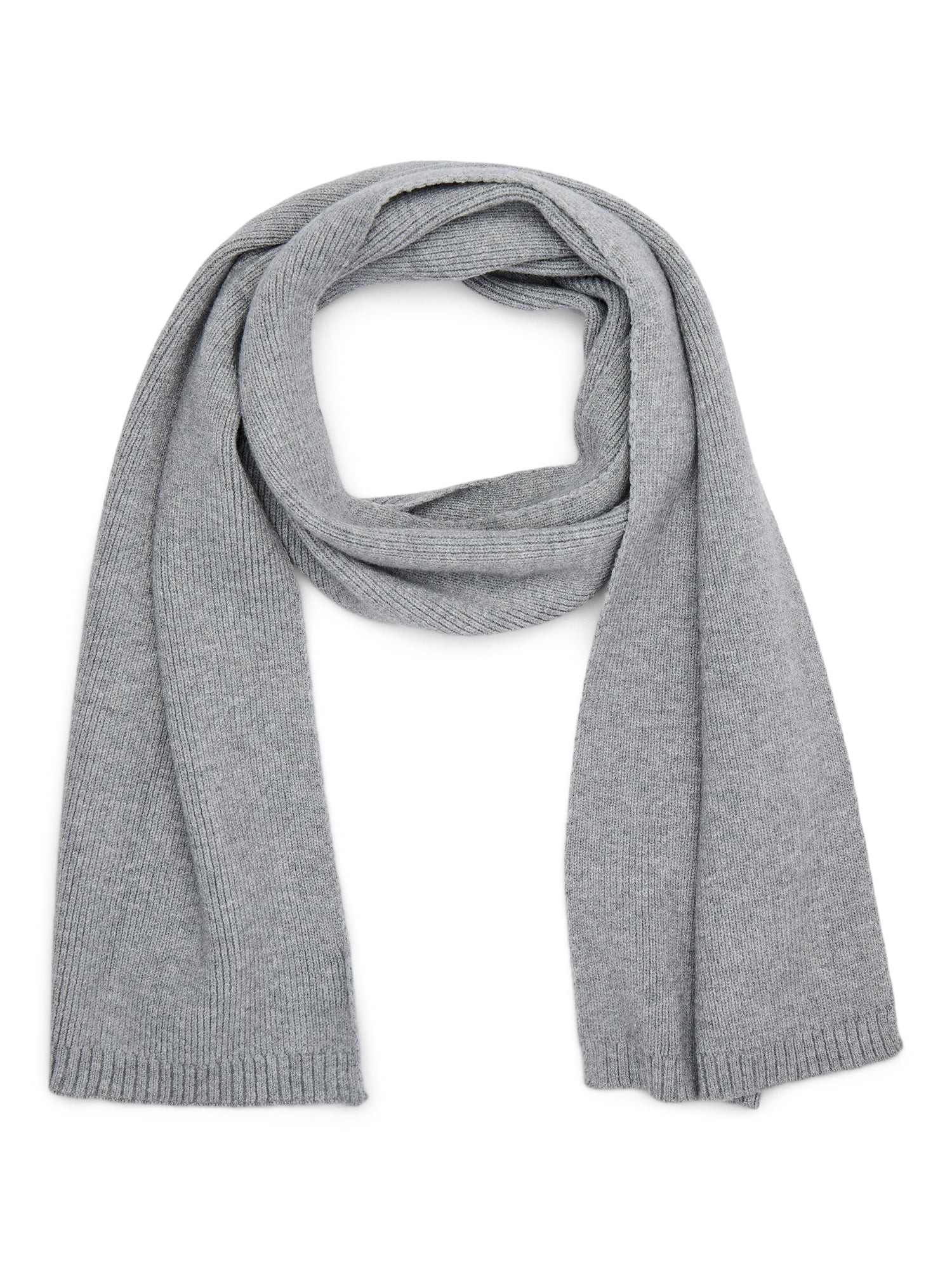 Time and Tru Women's Knit Scarf with Ribbed Trim, Medium Grey Heather | Walmart (US)