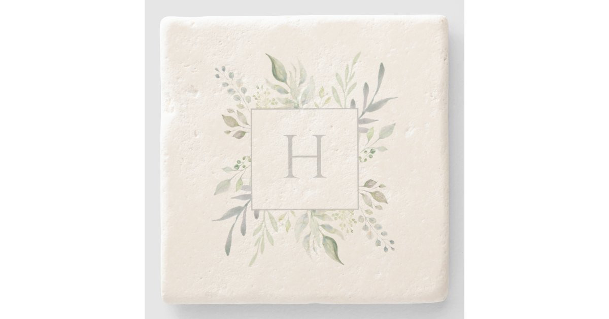Personalized Monogram Botanical Stone Coaster | Zazzle