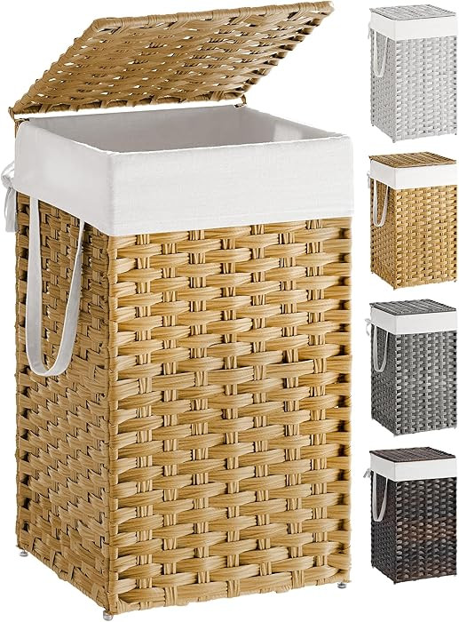 SONGMICS Laundry Hamper with Lid, 17.2 Gallon (65 L) Synthetic Rattan Clothes Laundry Basket with... | Amazon (US)