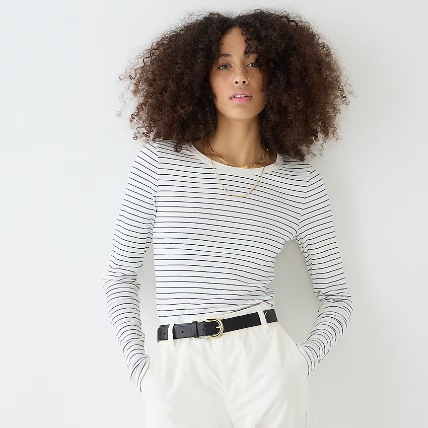 J.Crew: Perfect-fit Long-sleeve Crewneck T-shirt In Stripe For Women | J.Crew US